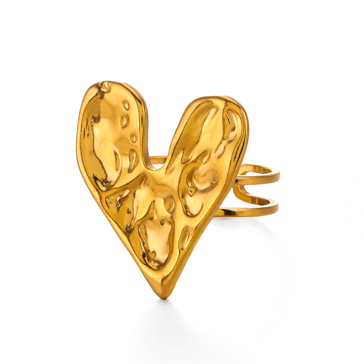 Women's Pleated Texture Love Heart Ring Stainless Steel